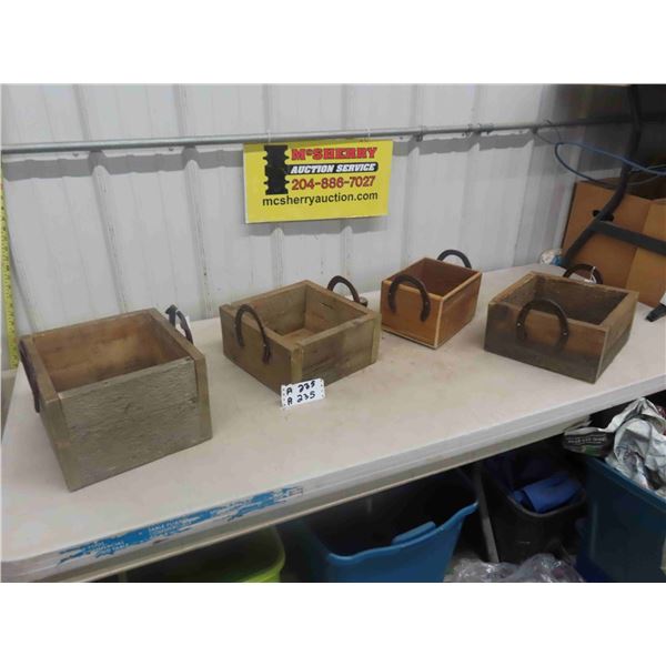 4 Rustic Organizers with Horse Shoe Handles - Approximately 8" x 11" x 11" 