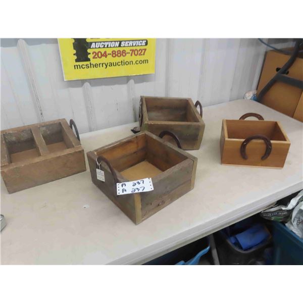 4 Rustic Organizers with Horse Shoe Handles - Approximately 8" x 11" x 11" 