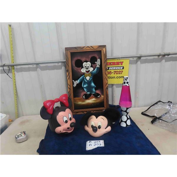 Mickey Mouse Velvet Picture 14" x 23" , Lava Lamp, Mickey Hat, Minnie Mouse 