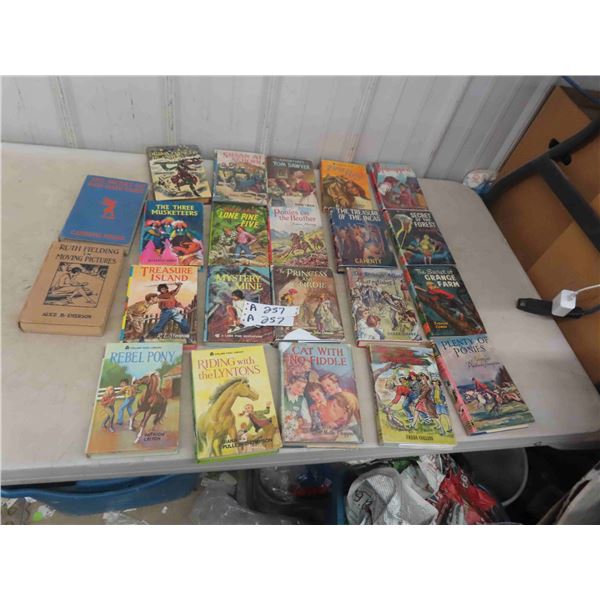 22 Hard Covers Story Books ; Treasure Island, 3 Musketeers, Cat with No Fiddle, 
