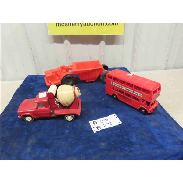 Tonka Metal Cement Truck, Plastic Reloadable Scrape/ Buggy, Plastic Double Decker