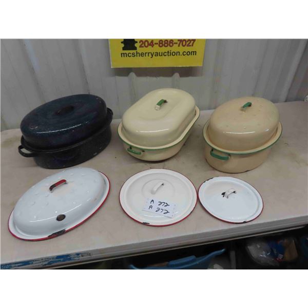 3 Enamel Roasters + Extra Lid