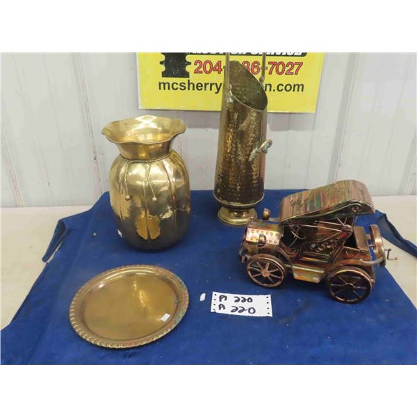 Brass/ Metal Car Display, Fireplace Long Match Holder, Vase