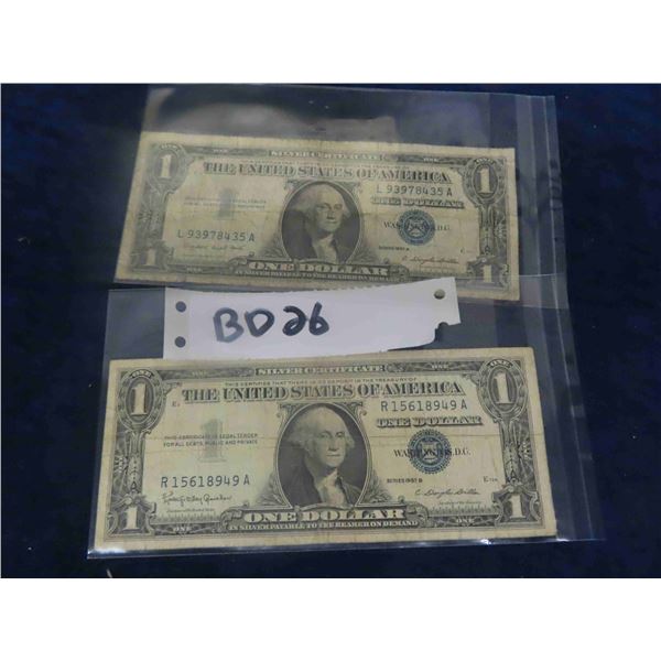 (2) USA $1 Silver Stock Certificates