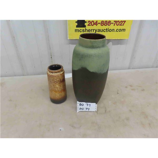 2 Vintage West Germany Art Deco Vases - Largest 15" Tall 