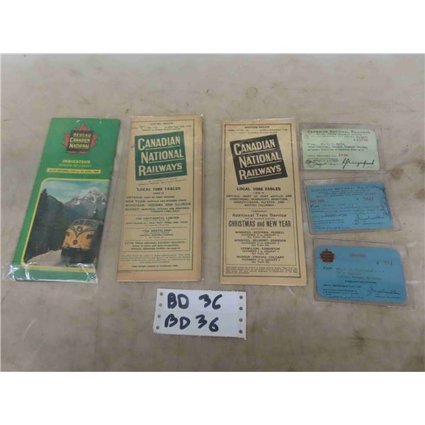 Canadian National Railways (CNR) 1930's + 50's Employee Rail Passes + Time Tables