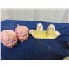 Image 4 : 5 Pairs of Salt + Pepper Shakers ; Pink + Green Depression Glass, Royal Winton, 