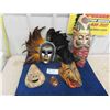 Image 1 : 3 Unusual Carved Vintage Wooden Masks ; Double Faced, Wolf + Oriental & Peacock 