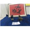 Image 1 : 2 Vintage Inuit Soapstone Carvings - Both Signed ; Seal + Bird - Both 4" & Framed