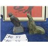 Image 5 : 2 Vintage Inuit Soapstone Carvings - Both Signed ; Seal + Bird - Both 4" & Framed