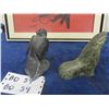Image 6 : 2 Vintage Inuit Soapstone Carvings - Both Signed ; Seal + Bird - Both 4" & Framed