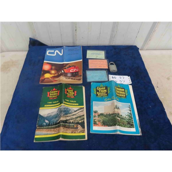 Vintage CNR Padlock - NO Key, 3 Vintage Employee Passes: Canadian National + 