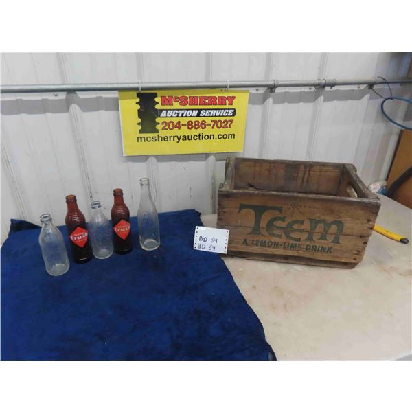 Rare Vintage Teem Lemon Lime Drink Wooden Crate + Vintage Coke, Pepsi, 2 