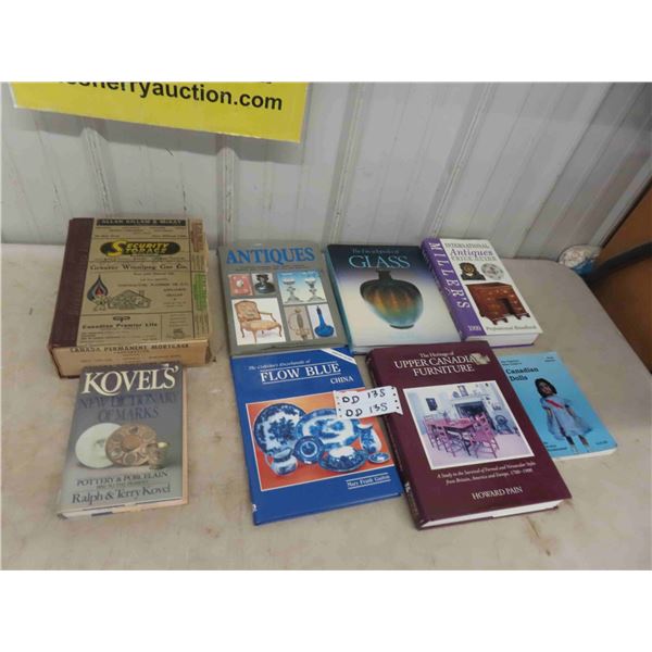 8 Hard Cover Books ; Antiques, Glass, Canadian Future, Dolls, Flow Blue + WPG