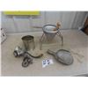 Image 1 : Vintage Kitchen Items ; Meat Grinder, Flour Sifter, Store Scoop, Juice Press