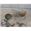 Image 3 : Vintage Kitchen Items ; Meat Grinder, Flour Sifter, Store Scoop, Juice Press