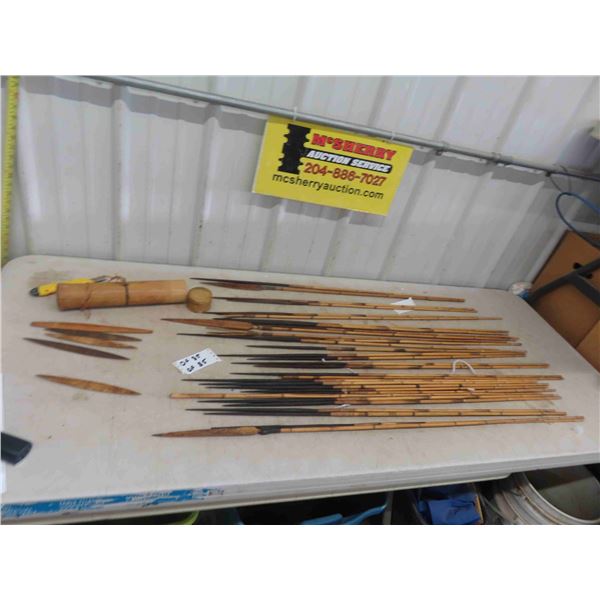 32 African Tribal Speers  46" Long & 5 Throwing Knives 9" Long with Wooden