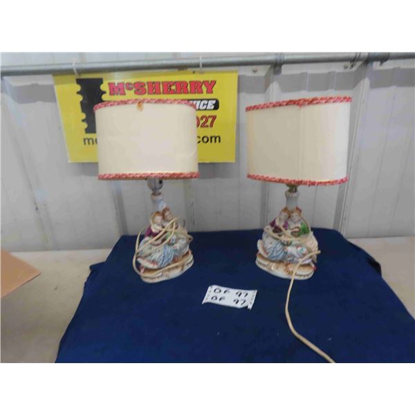 2 Matching Lamps - 2 Ladies with Guitar on Base - Made In Japan