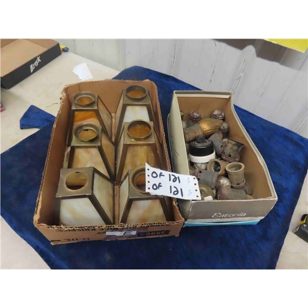 5 Stained Glass Light Shades + Electric Sockets - Older Style