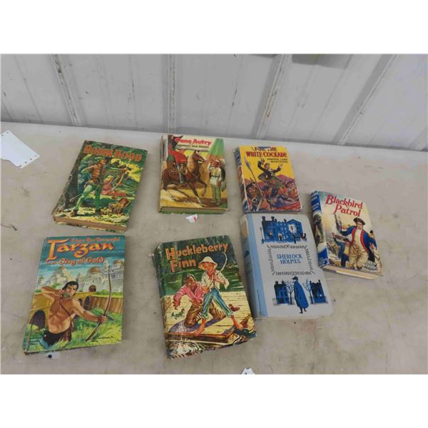 Good Old Hard Cover Story Books ; Huckleberry Finn, Gene Autry, Robin Hood, 