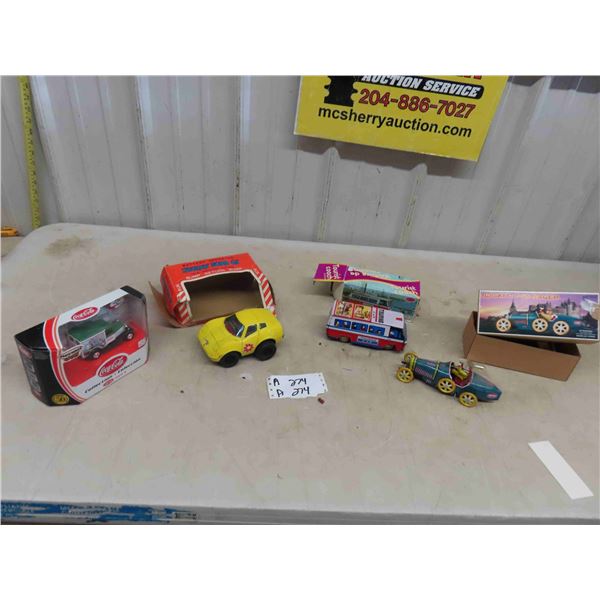 Battery  Operated Stocky Ford, Coca-Cola Die Cast Delivery, Friction Tour Bus, 
