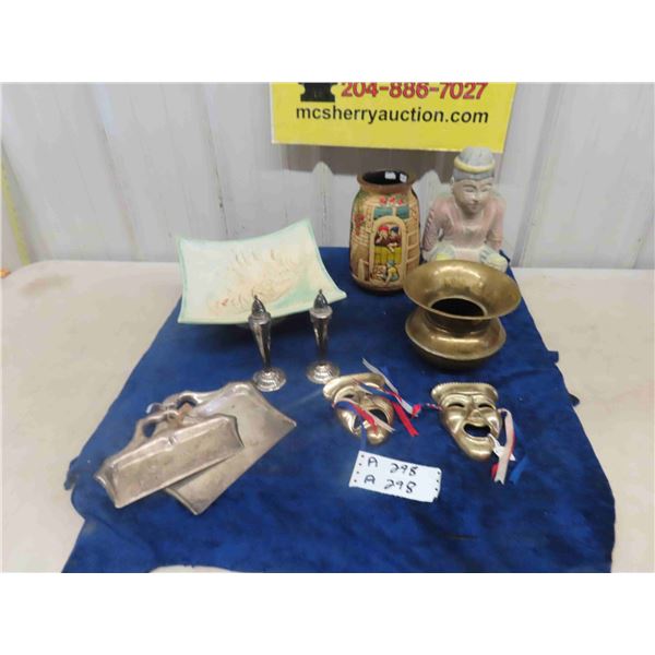 Brass  Spittoon, Crumb Duster, 1933 Vase- type of ceramic or pottery, plus more