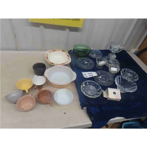 Crystal, Cut Glass, Fire King Bowl, Melmac Cups