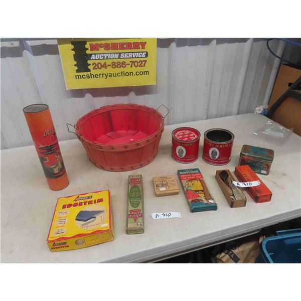 Bushell Basket, Prince Albert Tin, Meerschaum Tobacco Tin, Lead Dipper, Mother