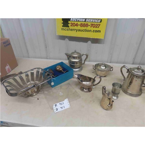 Silverware, Tea Pots, Goblets, Basket, plus more