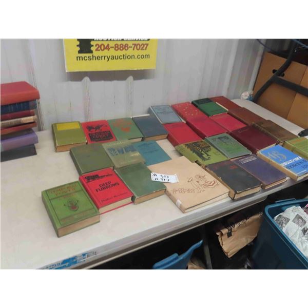 37 Hard Cover Vintage Story Books ; Deep Furrows, Valley of Giants, Old Man Curry, 