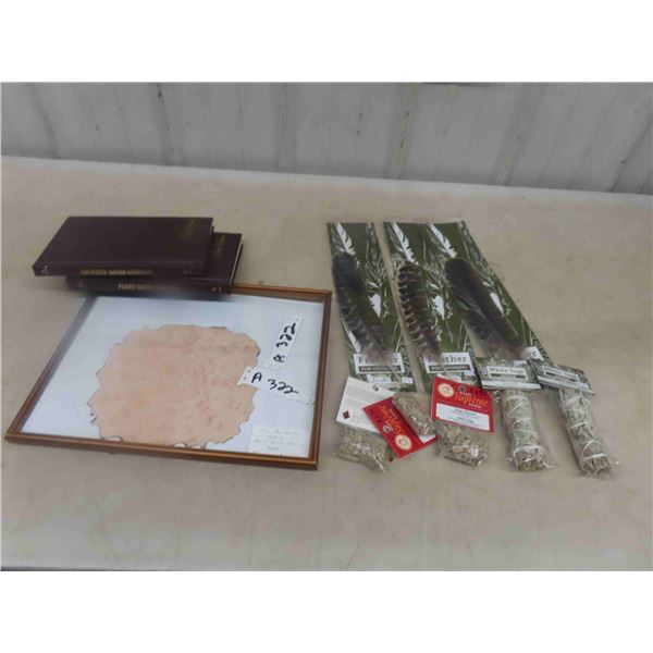 Pat Bruderer Metis, Birch Bark Biting 8" Wide, 2 Louis L'Amour Books, Smudge Sage +