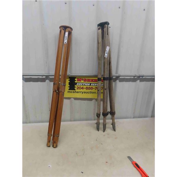 2 Wooden Surveying Tripods