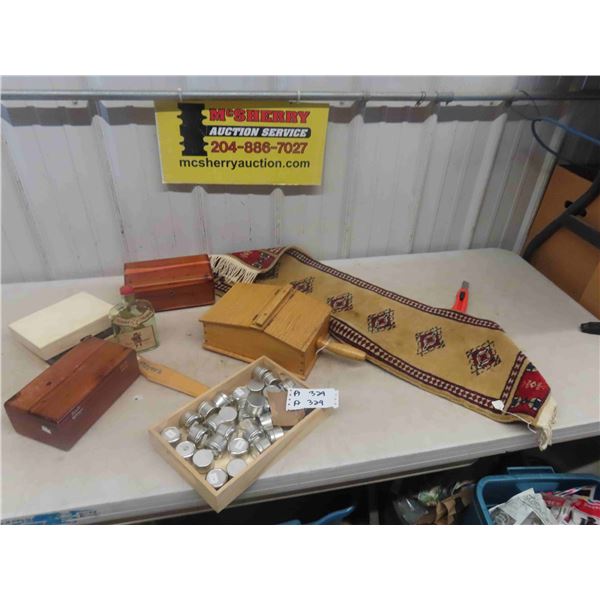 Wooden Voting Box, Small Metal Container, Player Box Tool, 70 Year Old Rug Runner