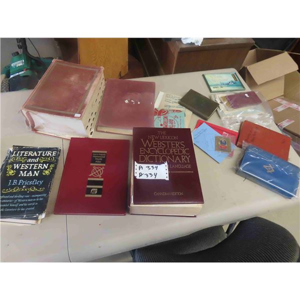 Dictionary, Atlas, Religious Books + Pamphlets