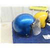 Image 2 : 2 Open Vintage Snowmobile Helmets - 1 with Shield ; Sparkling Blue + Ski-Doo Colors