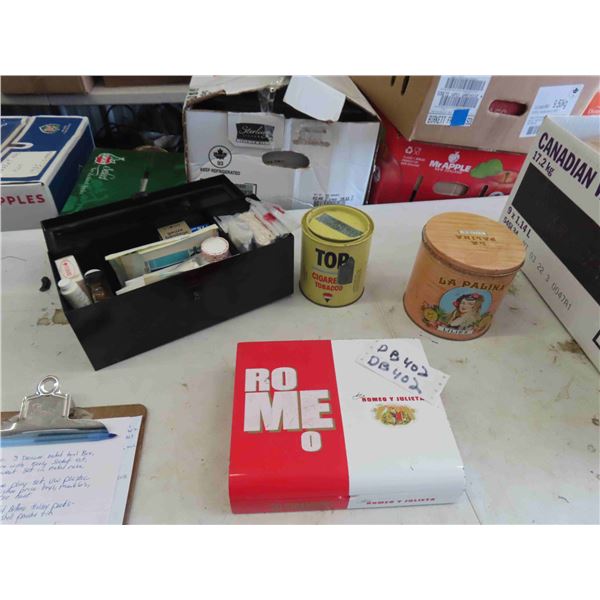 Metal Case 1st Aid Kit, Top Tobacco Tin, La Palina Cigar Box