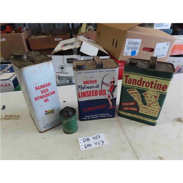 4 Tins ; Archer Linseed Oil, Tandrotine Turpentine, Suniso Refinishing Oil- Sunoco, 