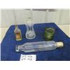 Image 1 : Absinth Bottle with Squashed Sides, Glass Rolling Pin, Castor Oil, Pressed Glass Pickler