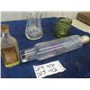 Image 4 : Absinth Bottle with Squashed Sides, Glass Rolling Pin, Castor Oil, Pressed Glass Pickler