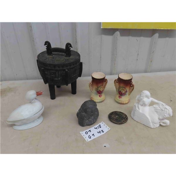 Oriental Entertainer, Pair of Vases, Duck Candy Dish, Ornaments