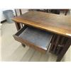 Image 5 : Oak Mission Style Desk with Drawer + Side Bookshelves on Casters 24" x 32" x 39" 