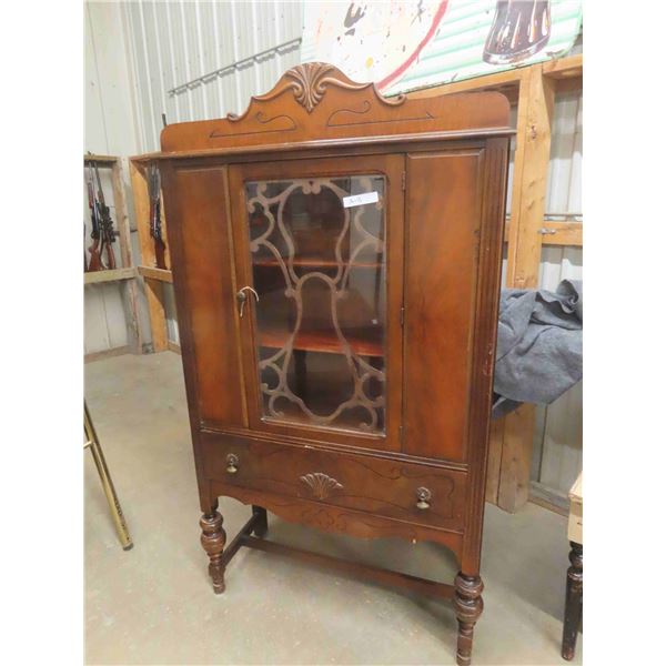Antique China Cabinet - Glass Door + Lower Drawer 15" x 38" x 67" 