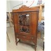 Image 1 : Antique China Cabinet - Glass Door + Lower Drawer 15" x 38" x 67" 