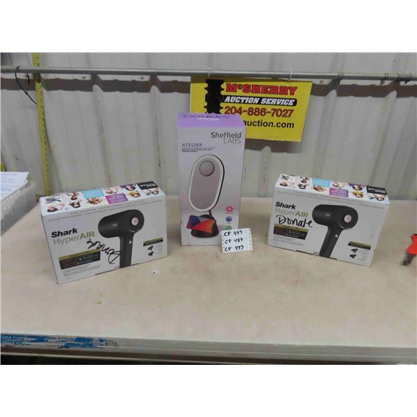 2 New Shark Hyper Air Hair Dryer, New Sheffield Labs LED Vanity Mirror