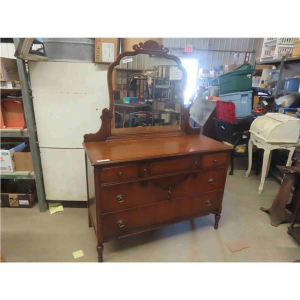 Nice Vintage Wooden 5 Drawer Dresser 21" X 35.5" x 50" with Mirror 34.5" x 49" 