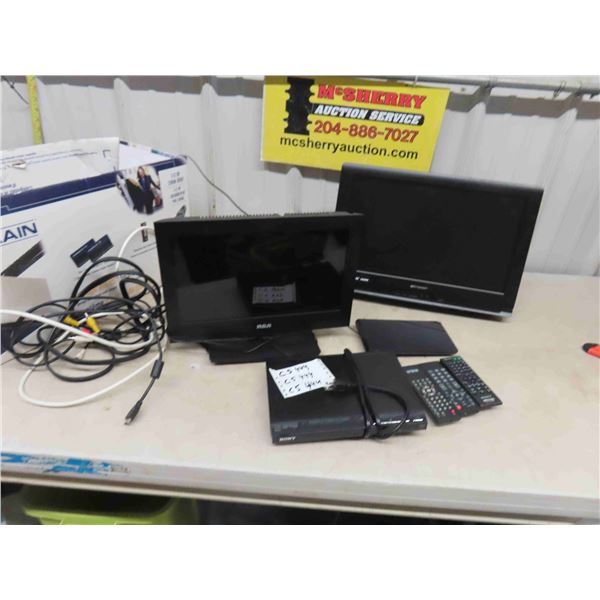 RCA 15" LED TV, Emerson 19" TV with Wall Mount, Sony DVD Player - All Have Remote