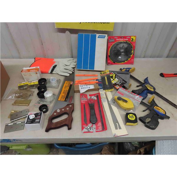 New Quick Clamps, Hand Saw, Circular Saw Blades, Gloves, Sandpaper, Hole Saw, 