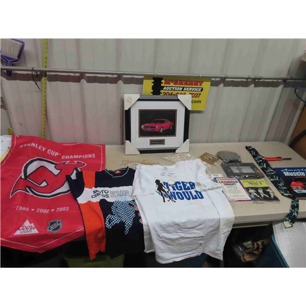 Muscle Car Book, Framed Picture of Plymouth 'Cuda, New Jersey Banner, Tiger 