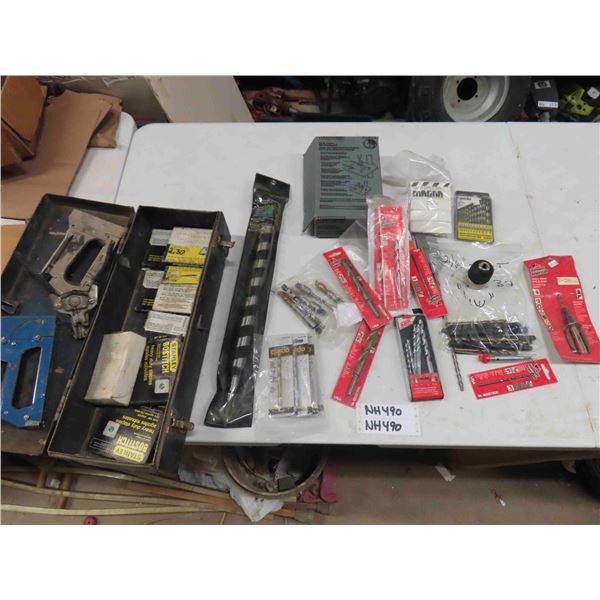 Staplers + Staples, Drill Press Mortising Kit, Assorted Drill Bits - Many New