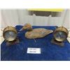 Image 1 : Vintage Wooden Duck Decoy, Brass Ships Wheel, Barometer + Clock